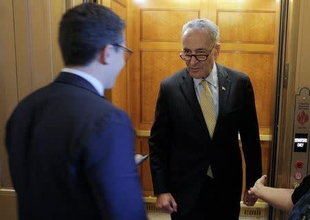 Senator Chuck Schumer (D-NY) gets into an elevator after the Senate voted to override U.S. President Barack Obama's veto of a bill that would allow lawsuits against Saudi Arabia's government over the Sept. 11 attacks, on Capitol Hill in Washington, U.S., September 28, 2016. REUTERS/Joshua Roberts