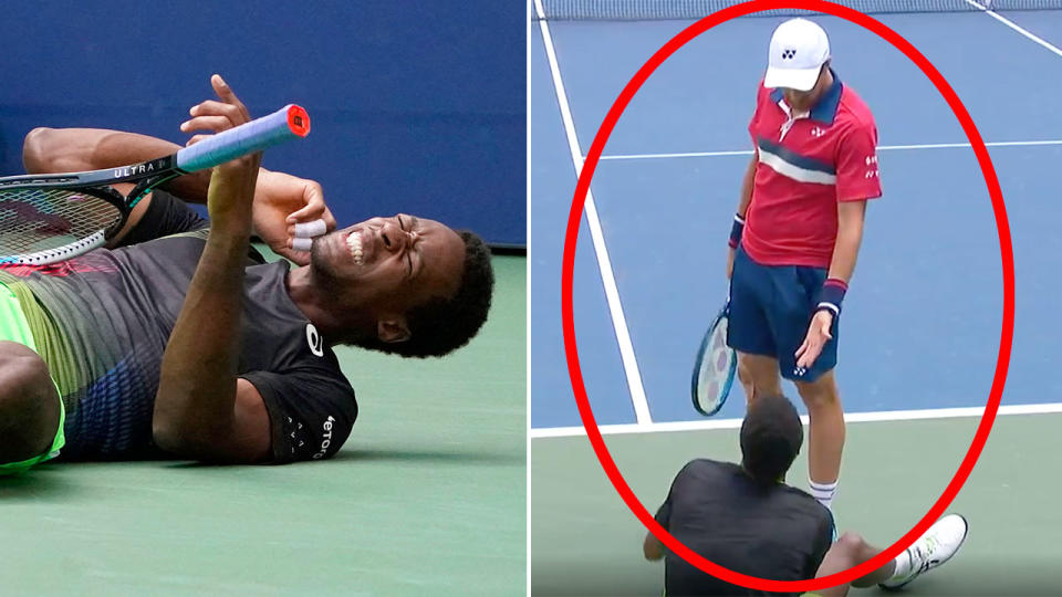 Seen here, Steve Johnson hols out a helping hand for Gael Monfils at the US Open.