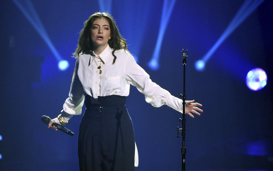 FILE - Lorde performs at the MusiCares Person of the Year tribute honoring Fleetwood Mac on Jan. 26, 2018, in New York. The singer turns 25 on Nov. 7. (Photo by Evan Agostini/Invision/AP, File)