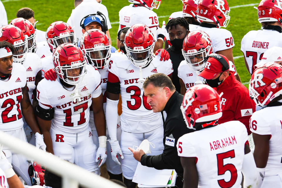 Rutgers coach Greg Schiano gives instructions to his team during its game against Michigan State on Oct. 24. (Steven King/Icon Sportswire via Getty Images)