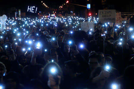 Students rally against the government in Budapest, Hungary, January 19, 2018. REUTERS/Bernadett Szabo