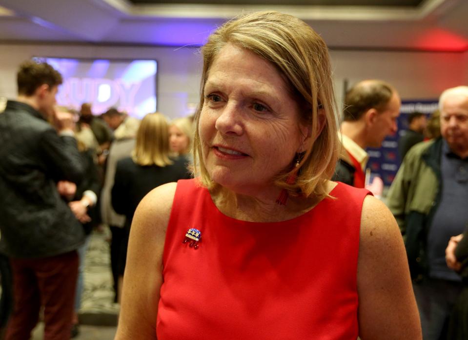 County Clerk-elect Amy Rolfes speaks at the Republican watch party Tuesday, Nov. 8, 2022, at the Gillespie Conference Center in South Bend.