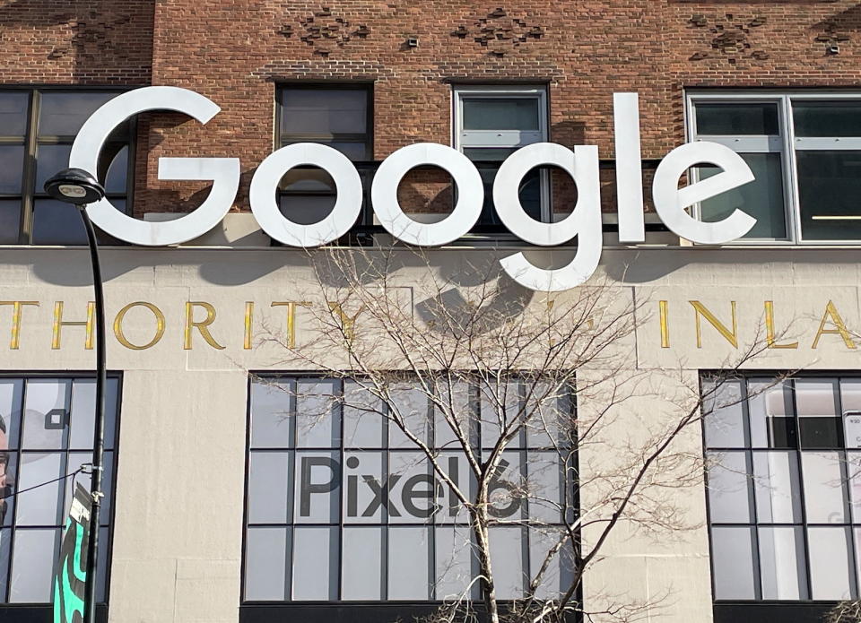 The facade of a Google office is seen in New York City, New York, U.S., February 10, 2022. Picture taken February 10, 2022. REUTERS/Paresh Dave