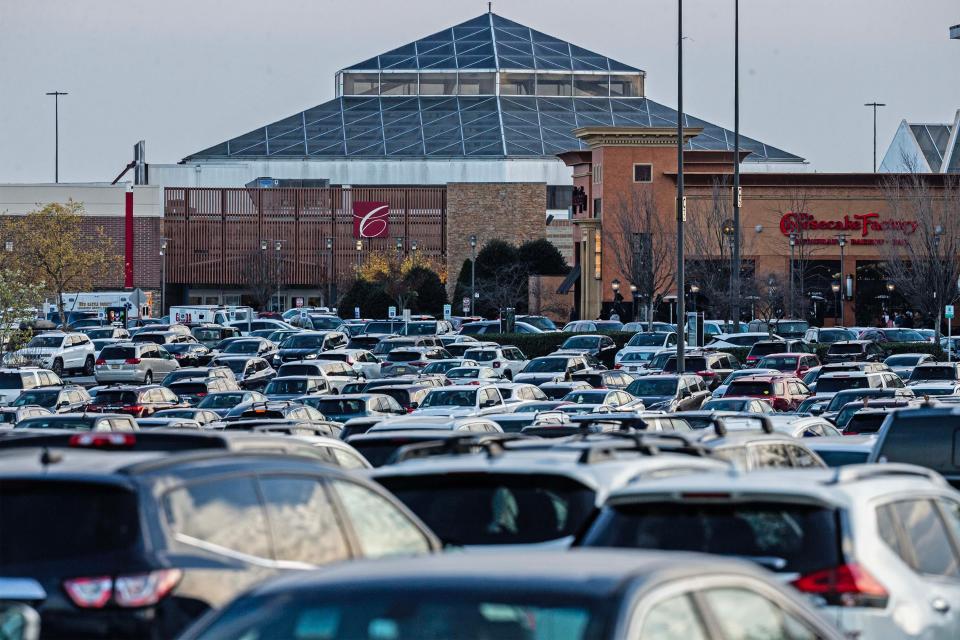 The full parking lot is featured on Black Friday at the Christiana Mall in Christiana, Friday, Nov. 24, 2023.