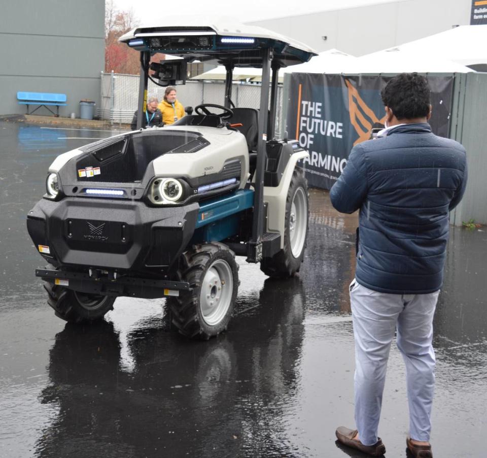 Monarch Tractor unveiled what it called the first all-electric, driver-optional farm tractor in Livermore CA on Dec. 1, 2022.