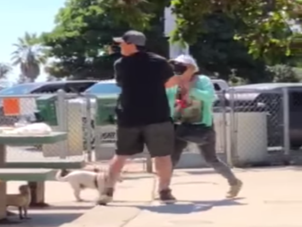Jarrett Kelley being attacked at the dog park on Thursday: (Ash O'Brien - Facebook)