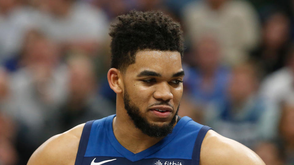 Karl-Anthony Towns defended LeBron James and attacked Donald Trump. (AP Photo/Jim Mone)