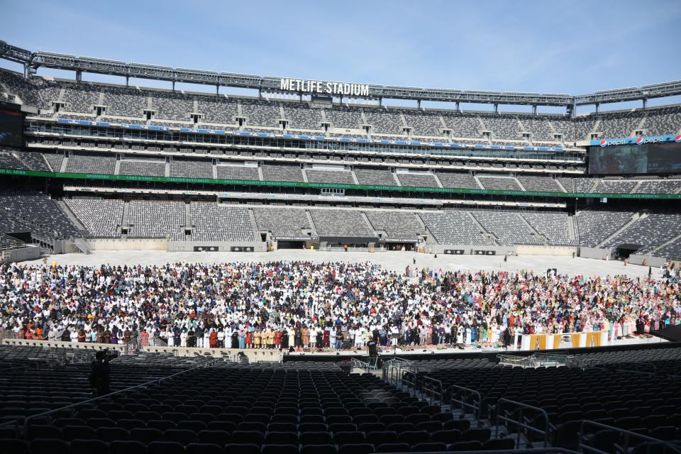 Muslims traveled from throughout the tristate area to celebrate prayers at Eid al-Adha, or Feast of Sacrifice during two prayer sessions held at MetLife Stadium in East Rutherford, NJ on July 9, 2022.