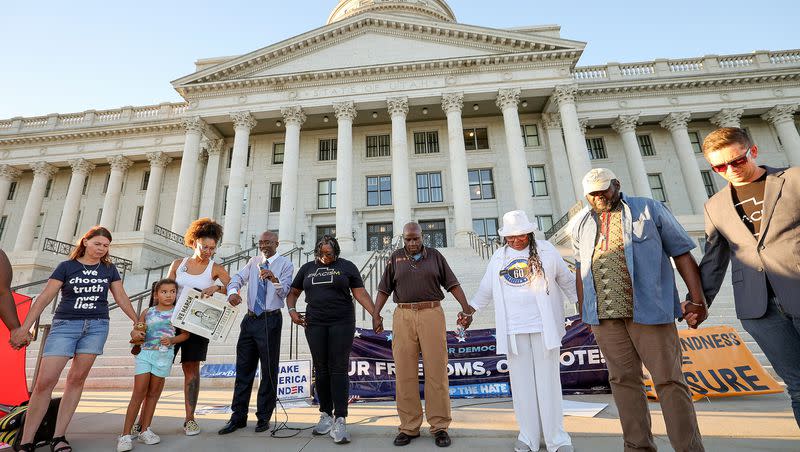 Utahns gathered on the steps of the Utah State Capitol building to honor the Jacksonville shooting victims and the anniversary of the March on Washington.