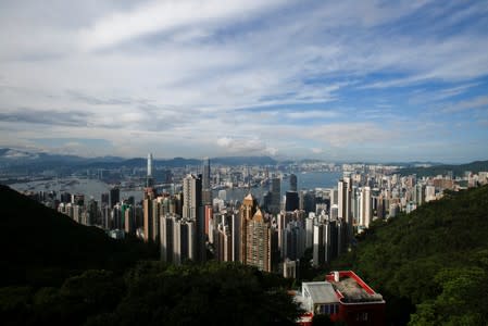A general view of the Victoria Harbour from the Peak in Hong Kong