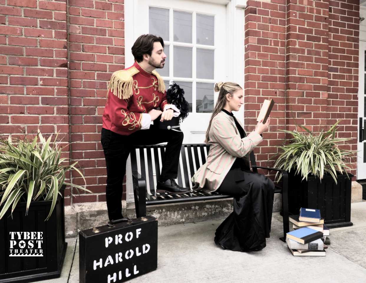 Evan Goetz as Prof. Harold Hill and Erin Van Eck as Marion the Librarian in Tybee Post Theater's production of "The Music Man"