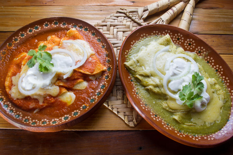 Authentic mexican green and red enchiladas