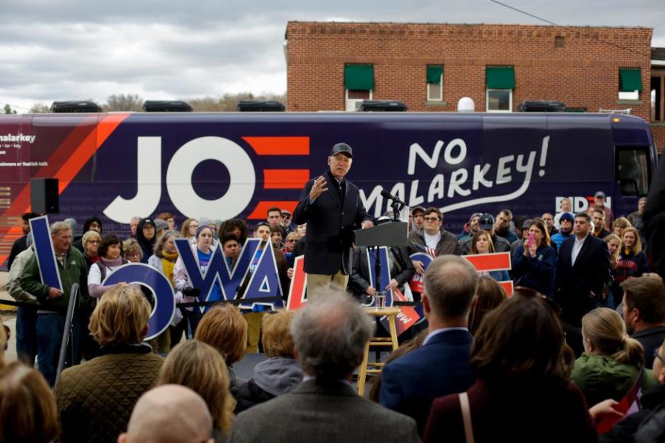 Biden speaks during a campaign event in Council Bluffs, Iowa
