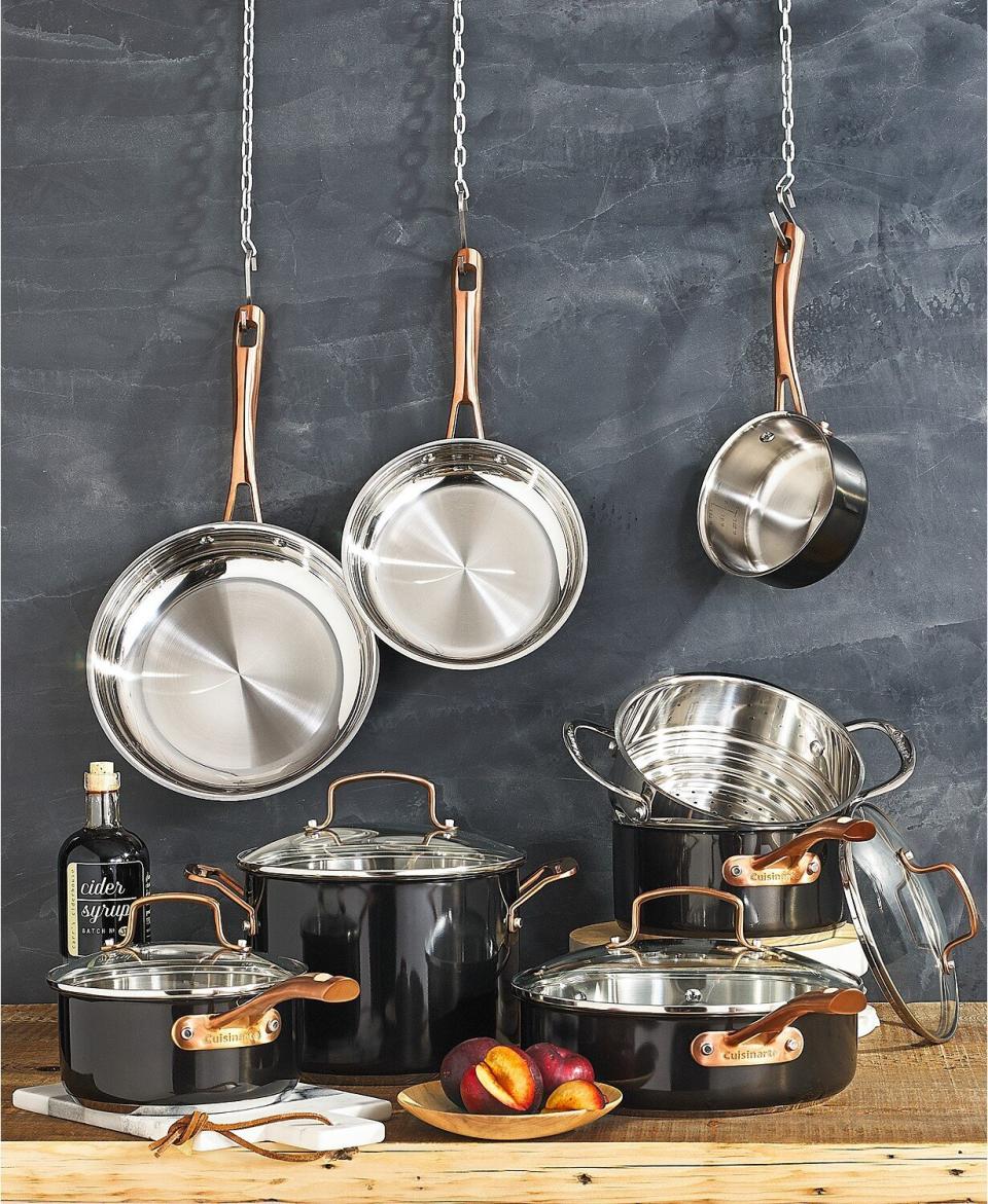 "There are legitimately <strong><a href="https://www.huffpost.com/entry/black-friday-cookware-deals-2019_n_5db36a9be4b05df62ebf1a69" target="_blank" rel="noopener noreferrer">SO many nice cookware sets on sale right now</a></strong>, it's hard to pick just one. I love the look of this <strong><a href="https://fave.co/33jBYET" target="_blank" rel="noopener noreferrer">12-piece Onyx and Rose Gold cookware set at Macy's that's on sale for $200</a></strong>, but I'm not completely sold on stainless steel skillets. I'm leaning more toward this <a href="https://fave.co/2QDb9bW" target="_blank" rel="noopener noreferrer"><strong>14-piece set from Cuisinart</strong></a> that looks like stainless steel, but comes with nonstick-coated skillets. It's also on sale for $200 and is an extra 20% off with code <strong>SCORE</strong>." - Brittany Nims, Commerce Content &amp; Strategy Manager