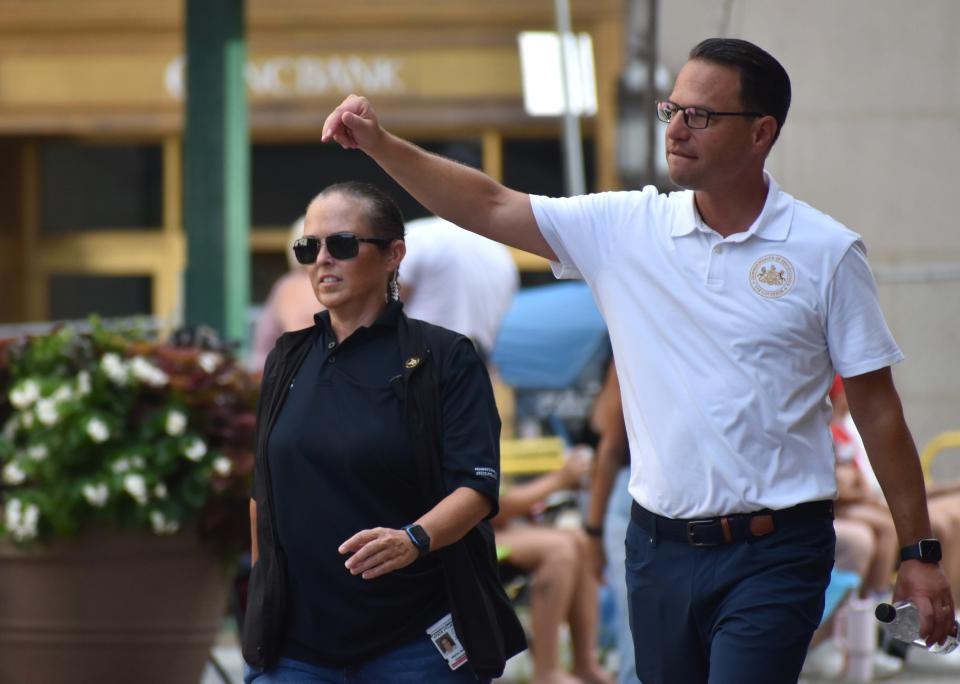 Pennsylvania Gov. Josh Shapiro marches in the Pittsburgh Labor Day Parade on Sept. 4.