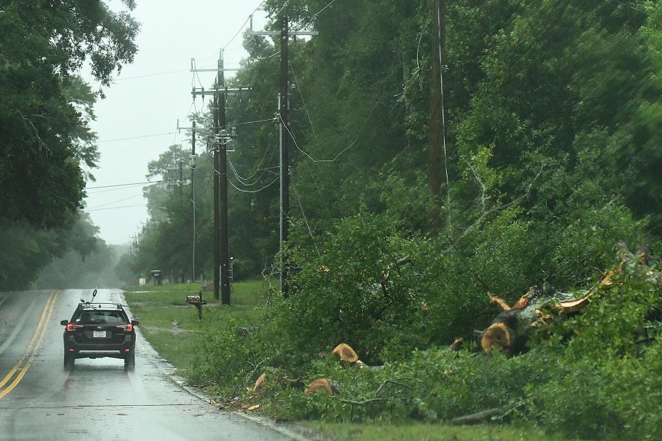 Trees had to be cleared off Myrtle Grove Road near Sunrise Lane in Wilmington, N.C Thursday Aug. 31, 2023 after Tropical Storm Idalia impacted the area. KEN BLEVINS/STARNEWS