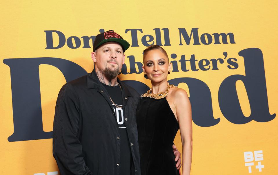 Joel Madden supports wife Nicole Richie at the premiere of "Don't Tell Mom the Babysitter's Dead."
