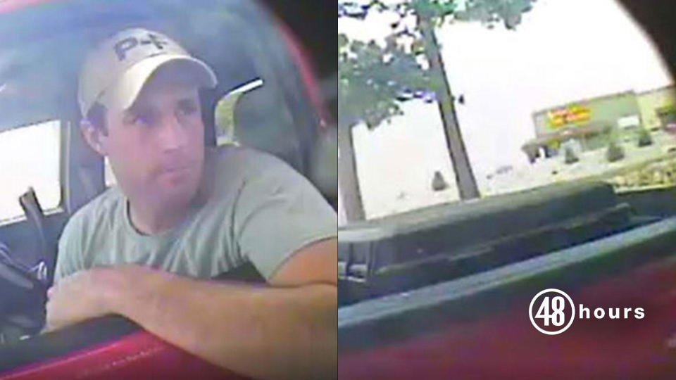 Patrick Frazee, seen on surveillance video at a drive-through ATM on November 22, 2018, was on his way to Kelsey Berreth's home just before her murder. In the back of his truck, pictured right, is the black tote that prosecutors say he soon used to transport Berreth's body after beating her to death with a baseball bat. / Credit: Teller County District Attorney's Office