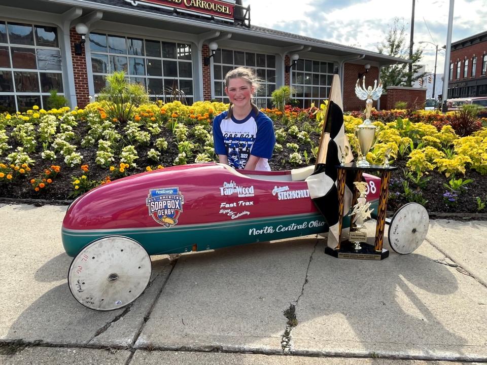 Autumn Stechschulte, 12, of Grove City, will compete Saturday at the FirstEnergy All-American Soap Box Derby World Championship in Akron.