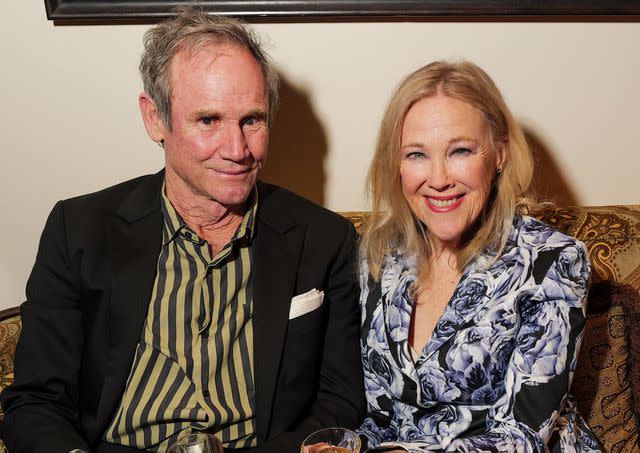 <p>Michael Buckner/Golden Globes 2024/Golden Globes 2024/Getty</p> Bo Welch and Catherine O'Hara at The Golden Eve Party on January 6, 2024 in Los Angeles, California.