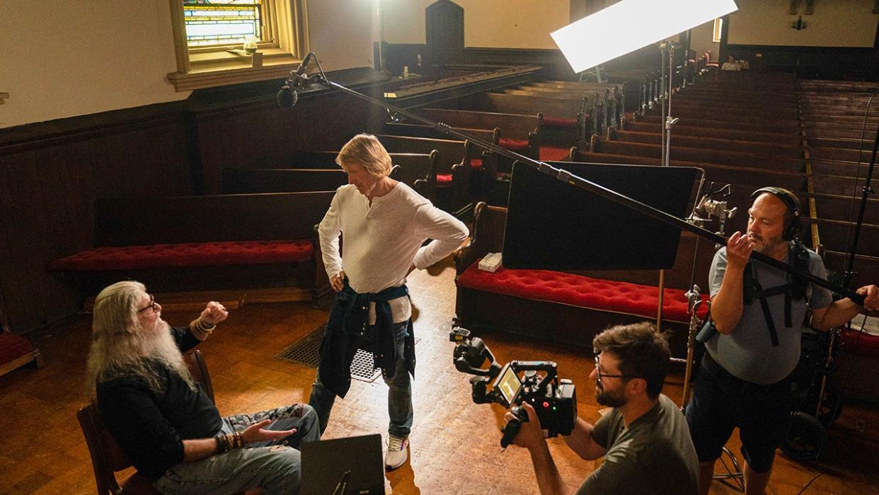 Michael Bay behind the scenes directing his true-crime docuseries.