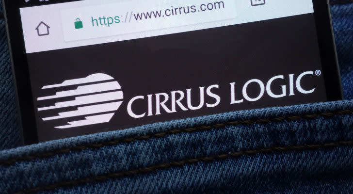 The Cirrus Logic (CRUS) logo on a phone in someone's jeans pocket.