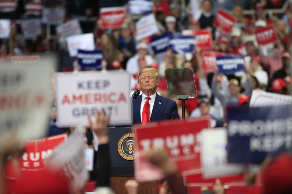 President Donald Trump speaks to supporters during a March 2 rally in Charlotte, North Carolina. His next rally is set for Tulsa, Oklahoma. (Photo: Brian Blanco via Getty Images)
