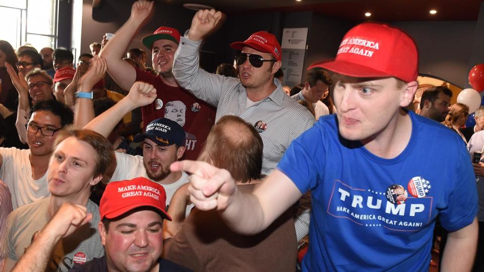 rump supporters at the University of Sydney watch the US Election. Photo: AAP