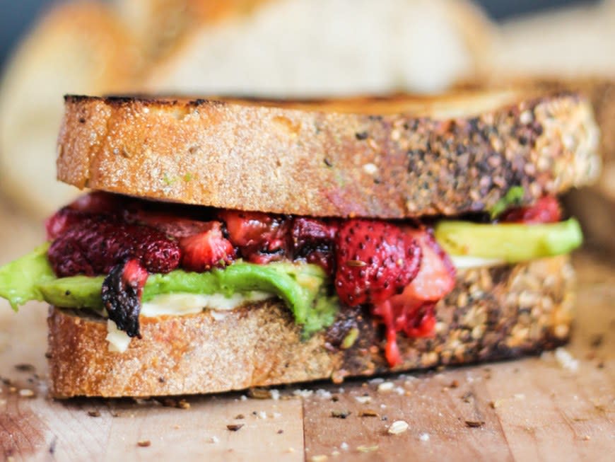 Roasted Strawberry, Avocado, and Mozzarella Grilled Cheese from Ambitious Kitchen