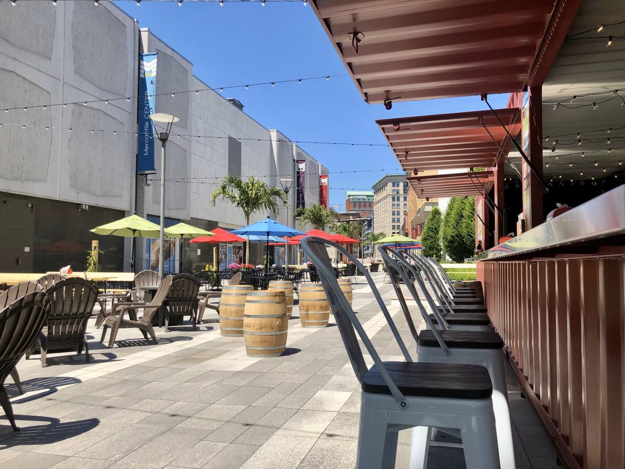 The Notch Biergarten in the Mercantile Center Plaza has a feature unique to most roving beer gardens: a full bar complete with over a dozen seats.