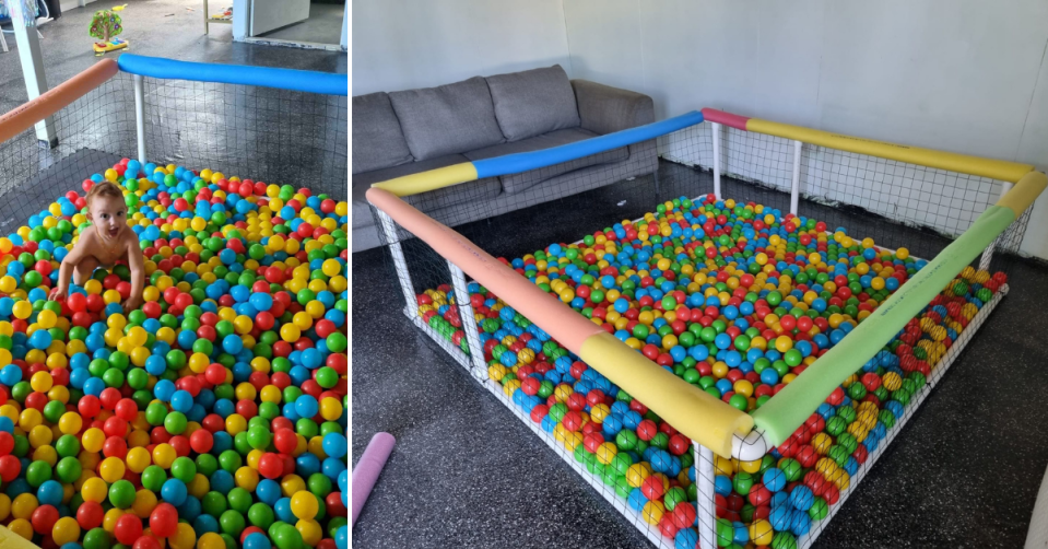 Gina's homemade ball pit made out of Bunnings and Kmart products. Photo: Supplied