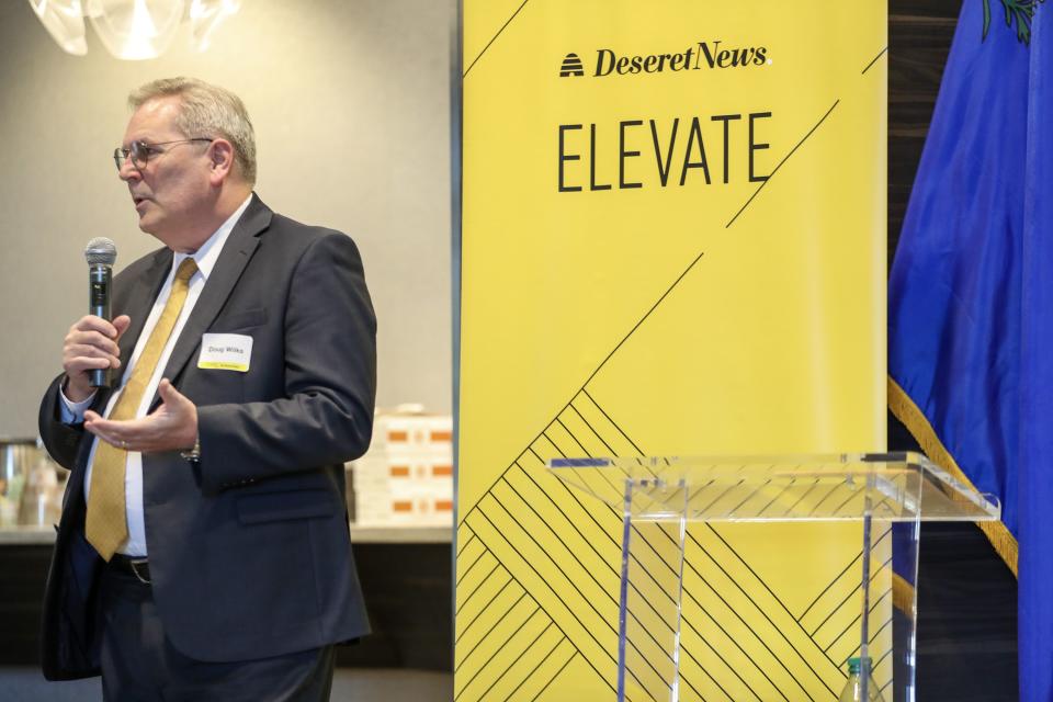 Desert News Executive Editor Doug Wilks speaks during the Deseret Elevate Forum at the Las Vegas Metro Chamber of Commerce in Las Vegas, Nev., on Tuesday, Oct. 24, 2023. | Ian Maule, for the Deseret News