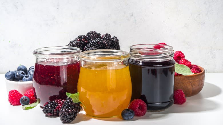 Assortment of jelly in jars