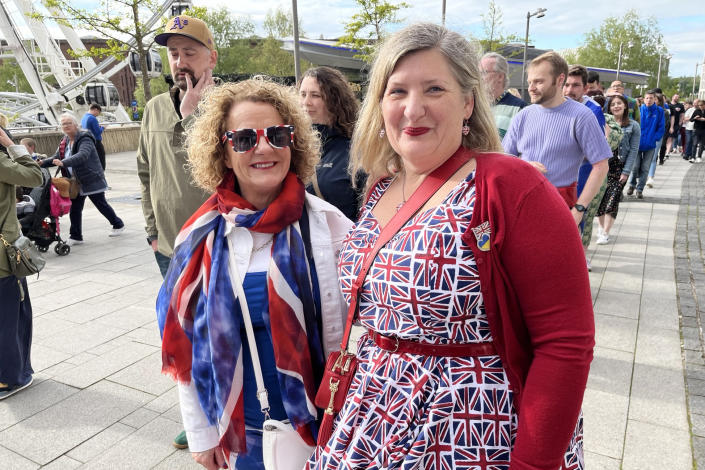 Angie Desmond (right) and Sonia Chester in Liverpool earlier this week. (Andrew Jones / NBC News)