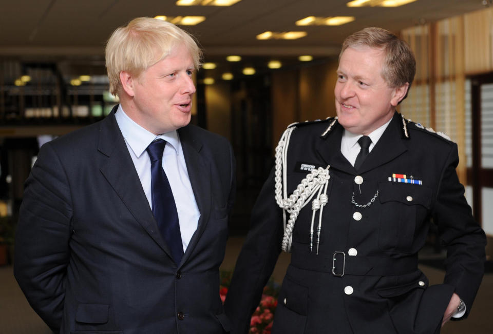 File photo dated 6/6/2008 of Mayor of London Boris Johnson (left) and the then Metropolitan Police Commissioner Sir Ian Blair. Mayor Johnson is to stand down as chairman of the Metropolitan Police Authority.