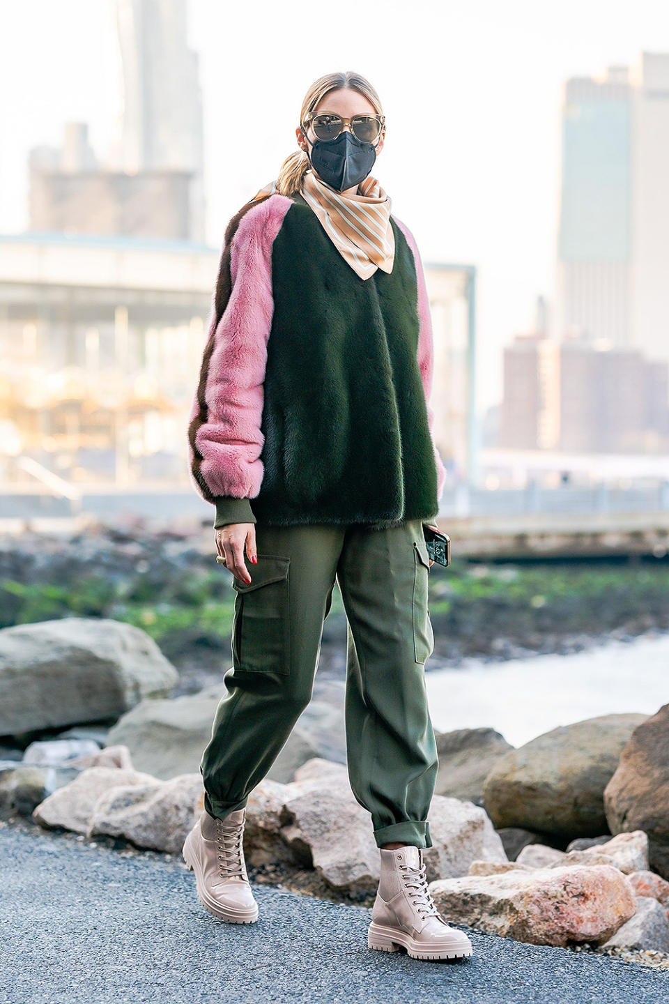 <p>Olivia Palermo masks up for a stroll in Brooklyn on Thursday.</p>