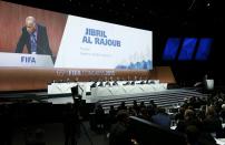 Jibril Al Rajoub, President of Palestinian Football Association, addresses the 65th FIFA Congress in Zurich, Switzerland, May 29, 2015. REUTERS/Arnd Wiegmann