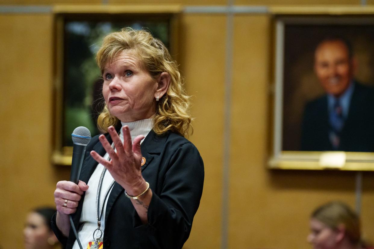 District 4  Sen. Christine Marsh speaks during an open session on March 20, 2023, at the State Capitol in Phoenix.