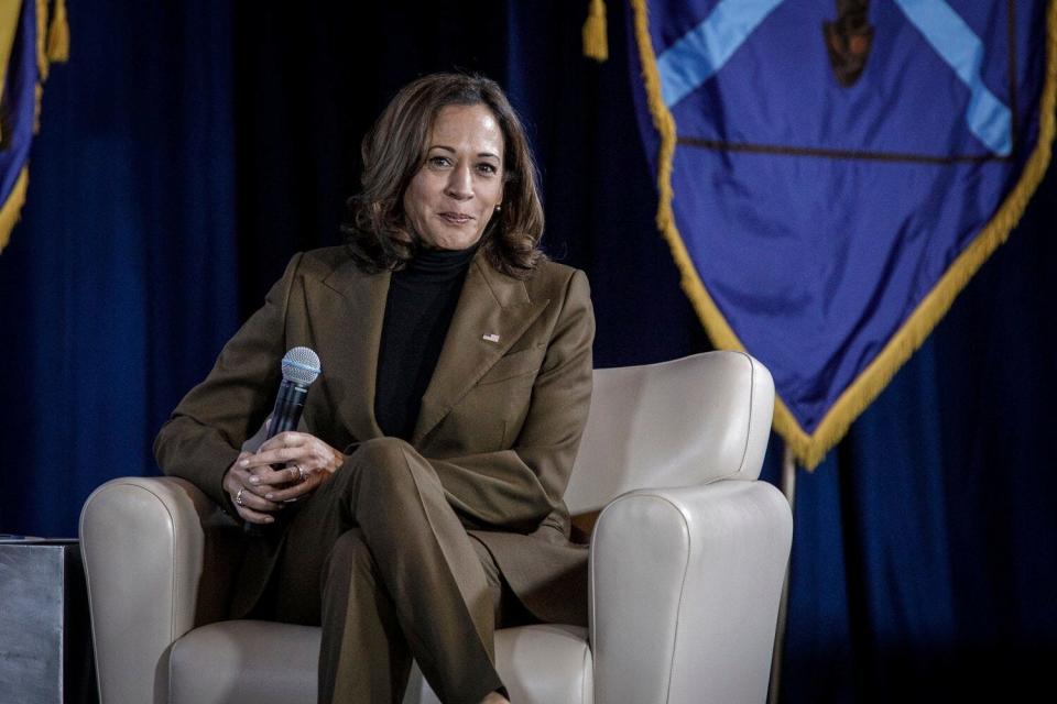 Vice President Kamala Harris joins Rep. Jahana Hayes and President and CEO of Planned Parenthood Alexis McGill Johnson, to discuss women's reproductive rights at Central Connecticut State University on Wednesday, Oct. 5, 2022 in New Britain, Conn. (Douglas Hook /Hartford Courant via AP) ORG XMIT: CTHAR209