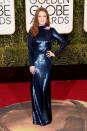 <p>Walking the red carpet with the designer himself, Julianne Moore picked the perfect shade of blue to go with her red hair. </p>