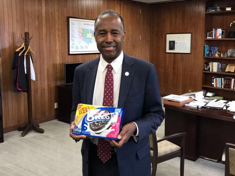 US housing secretary Ben Carson confused a common property term with the name of a chocolate biscuit during a disastrous congressional hearing.The 67-year-old appeared before the House Financial Services Committee on Capitol Hill and was asked by Democrat Katie Porter to define “REOs” for the panel.REO stands for “real estate owned” and refers to foreclosed property which has been transferred to a lender, after failing to sell at auction.“I’d also like you to...explain the disparity in REO rates – do you know what an REO is?” Ms Porter asked during the oversight hearing.“An Oreo?” Mr Carson said, naming the popular chocolate biscuit brand.“No, not an Oreo,” Ms Porter said, spelling out the term. ”An R-E-O.”The housing secretary then attempted to define the term but wrongly suggested that the O stood for “organisation” when pressed.“Owned,” Ms Porter said. “Real Estate Owned. That’s what happens when a property goes to foreclosure. We call it an REO.”The congresswoman went on to ask Mr Carson why people with loans backed by the Federal Housing Administration, a government agency, were more likely to enter foreclosure proceedings than those with loans from elsewhere.Donald Trump appointed Mr Carson as secretary for housing and urban development (HUD) in December 2016, despite the former neurosurgeon’s lack of experience.The US Senate confirmed the appointment in March 2017.Mr Carson tweeted an image of himself with a packet of Oreo biscuits after the hearing, in an attempt to make light of his gaffe.“OH, REO! Thanks, [Representative] Katie Porter,” he wrote.“Enjoying a few post-hearing snacks. Sending some your way!”The Democratic congresswoman appeared unamused by the hearing’s outcome.“I asked Secretary Carlson about REOs – a basic term related to foreclosure – at a hearing today,” she wrote on Twitter, in a post accompanied by a clip of the proceedings.“He thought I was referring to a chocolate sandwich cookie. No, really.”Mr Carson is well known for blunders and controversial statements.In 2017 he reportedly likened slaves to immigrants in his first official address as HUD secretary, prompting a storm of outrage.