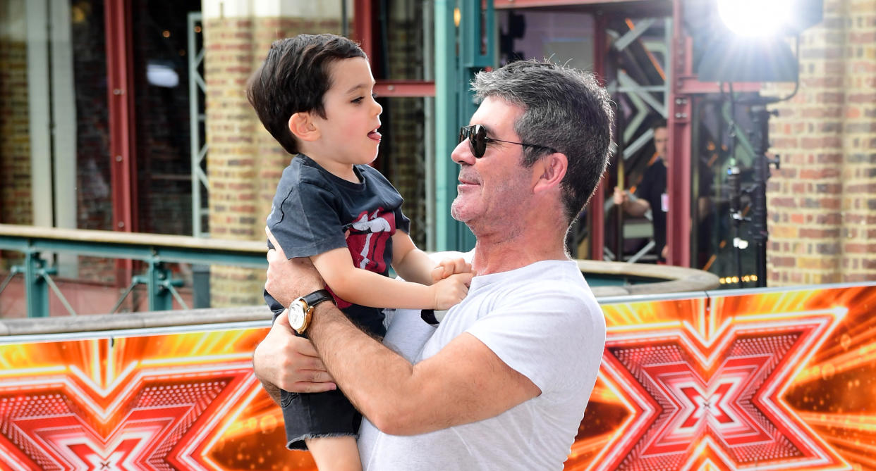 Simon Cowell and son Eric Cowell attending X Factor filming at Tobacco Dock, Wapping Lane, London. (Photo by Ian West/PA Images via Getty Images)