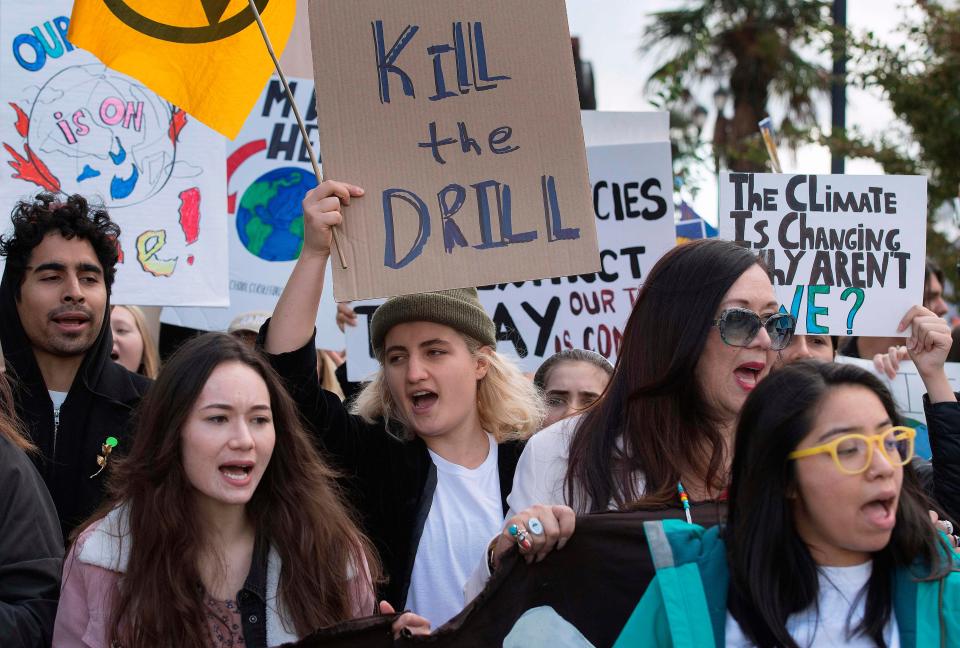 Protesters in Santa Monica, California, on Nov. 29, 2019.