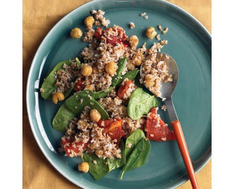 Bulgur with Roasted Red Peppers, Chickpeas, and Spinach