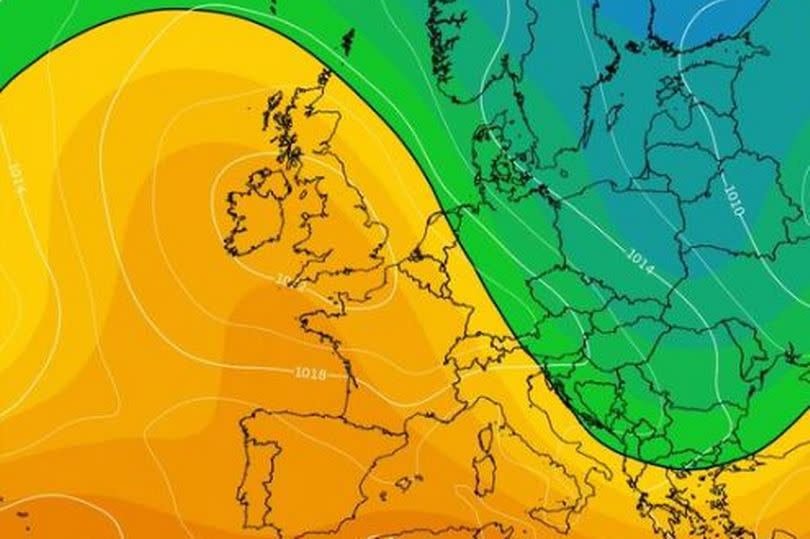 A weather map showing drier weather over the UK later in April