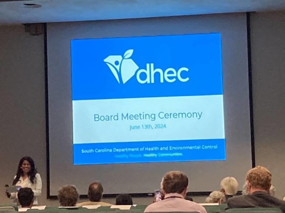 Department of Health and Environmental Control board chair Seema Shrivistava-Patel presides over an agency recognition ceremony after the board met for the final time June 13, 2024. DHEC is being disbanded and the board dissolved July 1, 2024. New agencies will take DHEC’s place.
