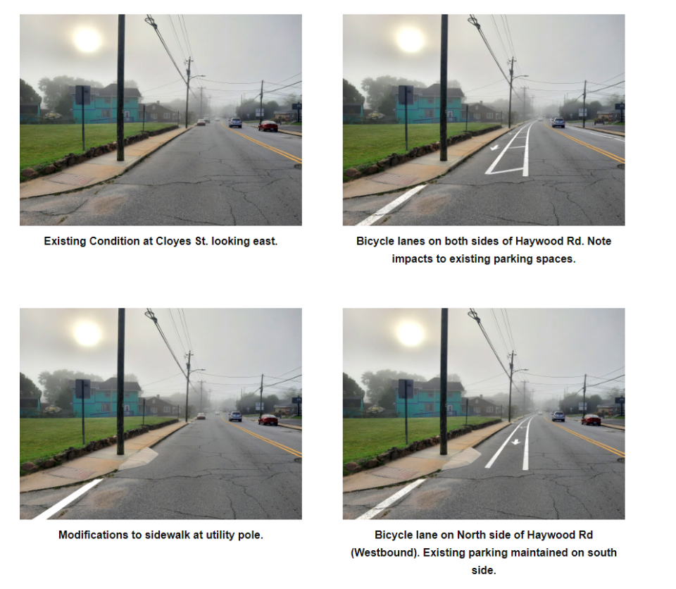 The following visualizations depict potential improvement options that may be considered for Haywood Road.