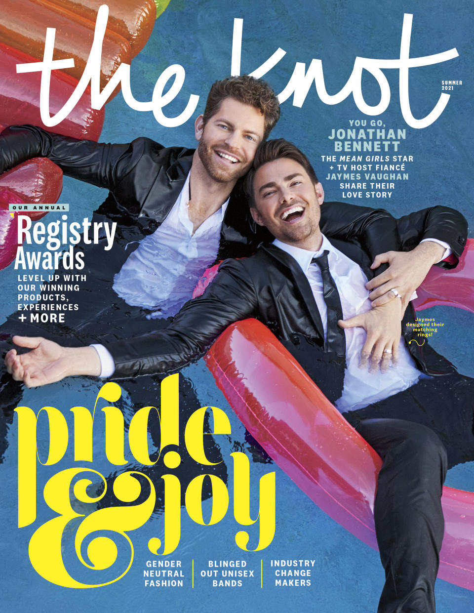 Jaymes Vaughan (left) and Jonathan Bennett cover The Knot's summer 2021 issue.  (Photo: Easton Schirra/The Knot)