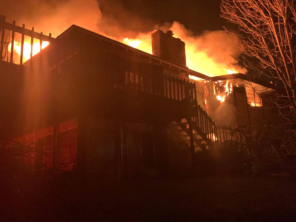 A fire determined to be arson burns at 4636 N. Gove St. in Tacoma on Jan. 26. According to court documents, the home was completely destroyed.