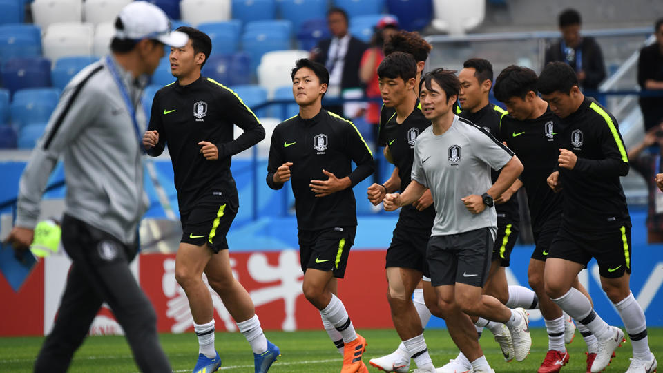 <strong>Shin Tae-yong puts his side through their paces at training. Pic: Getty</strong>